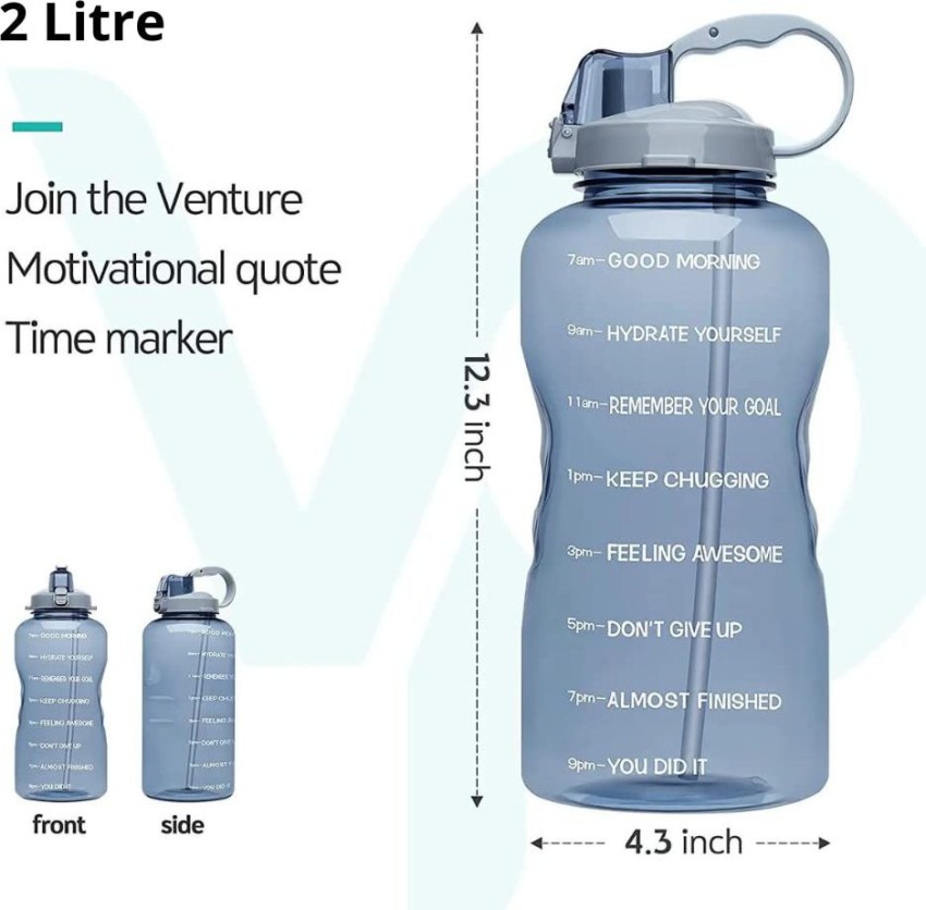 FITBOTT Sports Water Bottle 2 Litre with Time Markings (Green