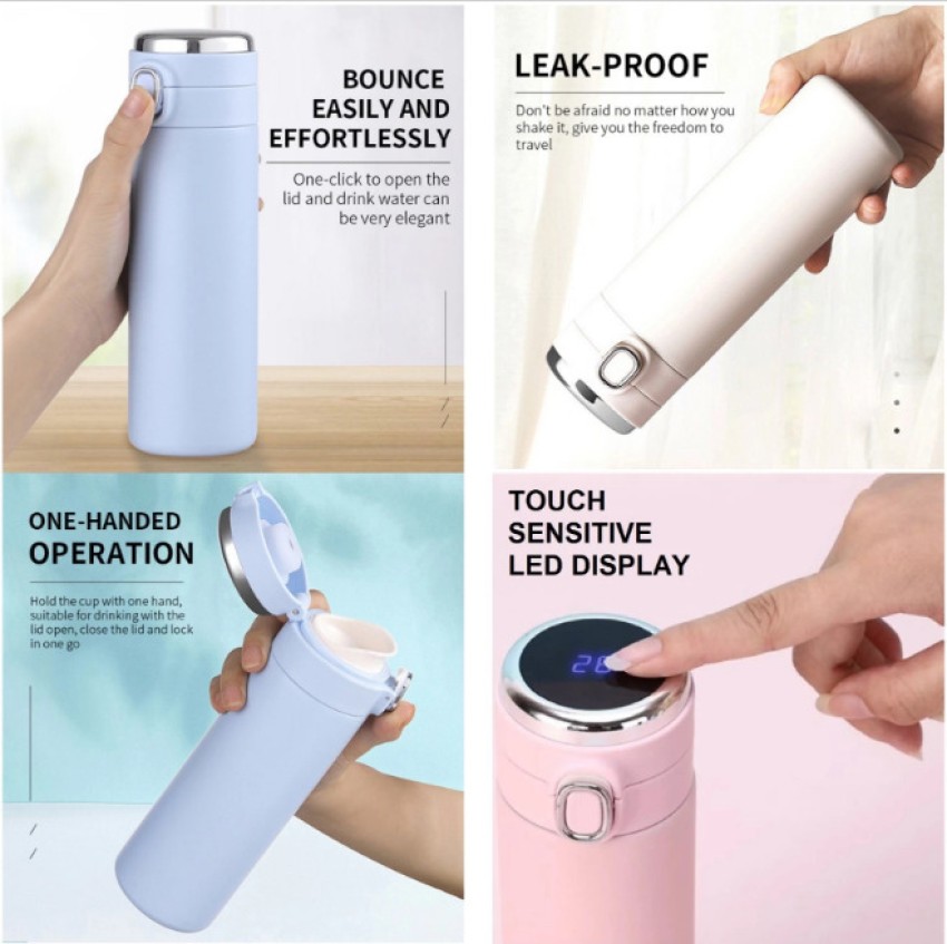 Stainless Steel Double Wall Water Bottle for Kids with LED Temperature  Display 500 ml Flip Lock