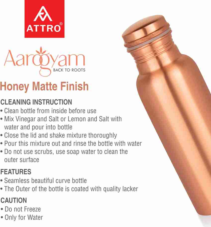ATTRO Honey Matte Finsh Joint-less Copper Water Bottle Leak 750 ml