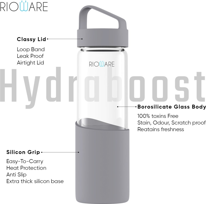 Rioware® Hydraboost Borosilicate Glass Water Bottle with Silicon