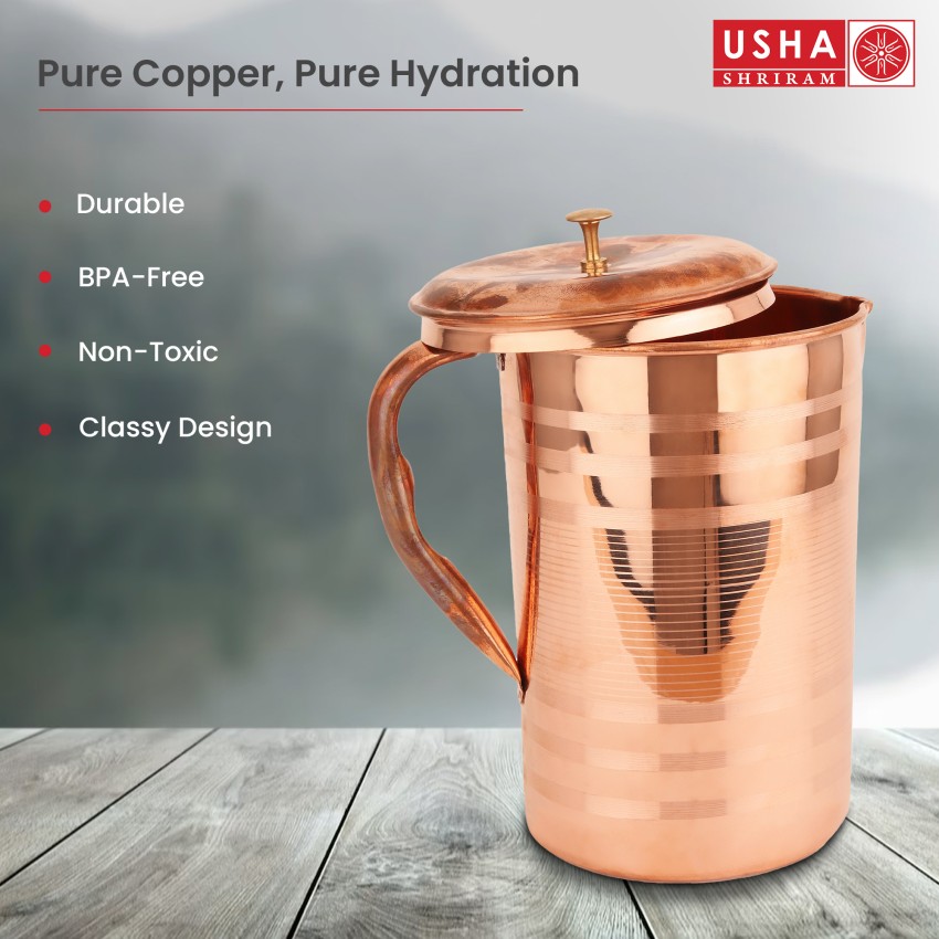 USHA SHRIRAM Pure Copper Water Bottle (1 L) & Copper Matka (8L