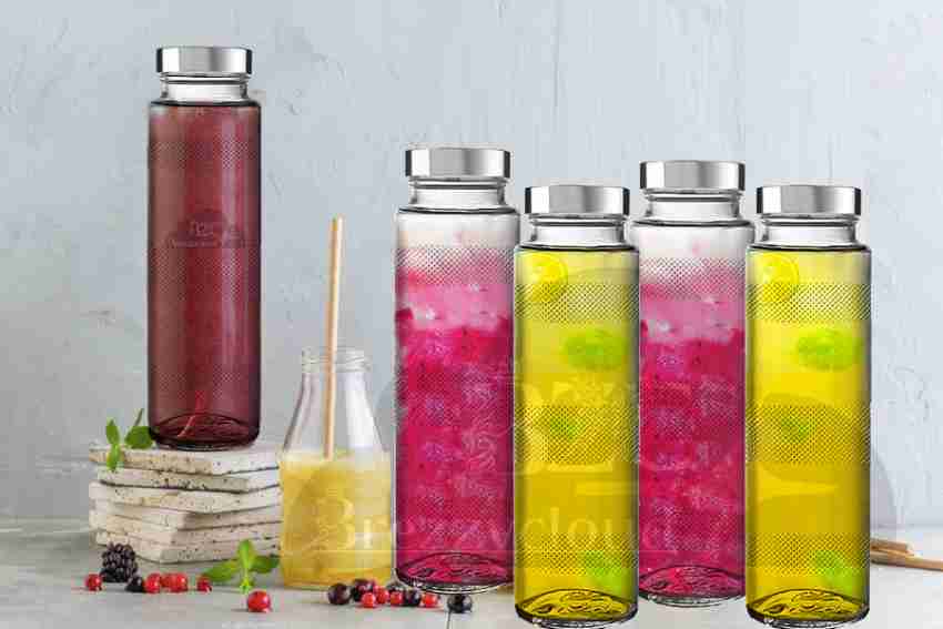 vency shoppy 750ml Black fridge glass water bottles set of 4 juice