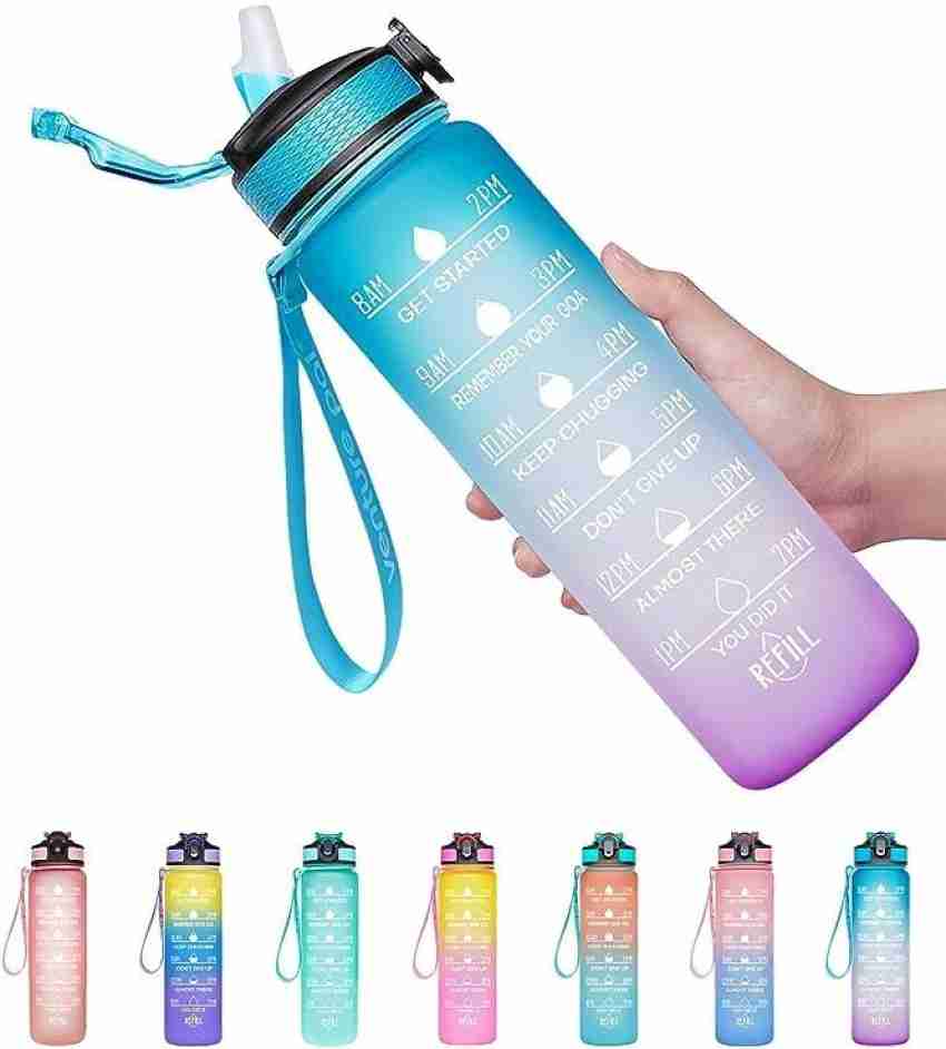 1 litre Motivational Fitness Sport Water Bottle with Straw & Time