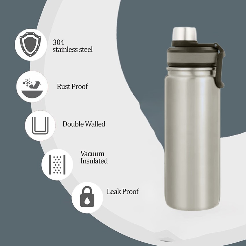 Insulated Water Bottle With 2 Lids By Cruet- Stainless Steel