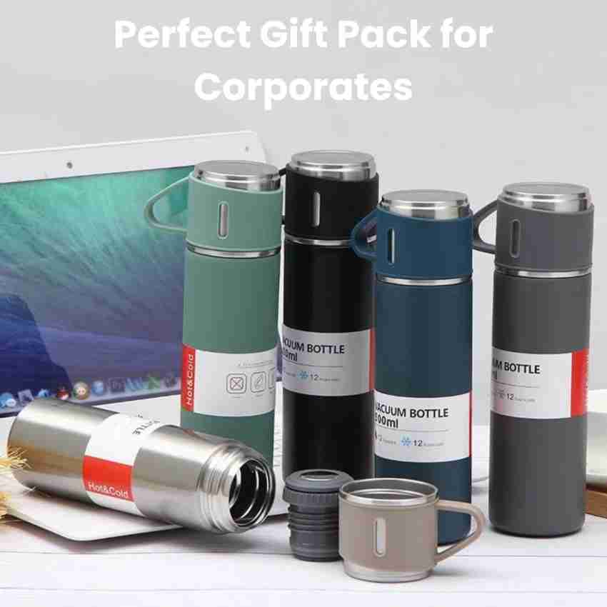 DWX Stainless Steel Insulated Vacuum Flask Water Bottle Gift Set With 3  Cups