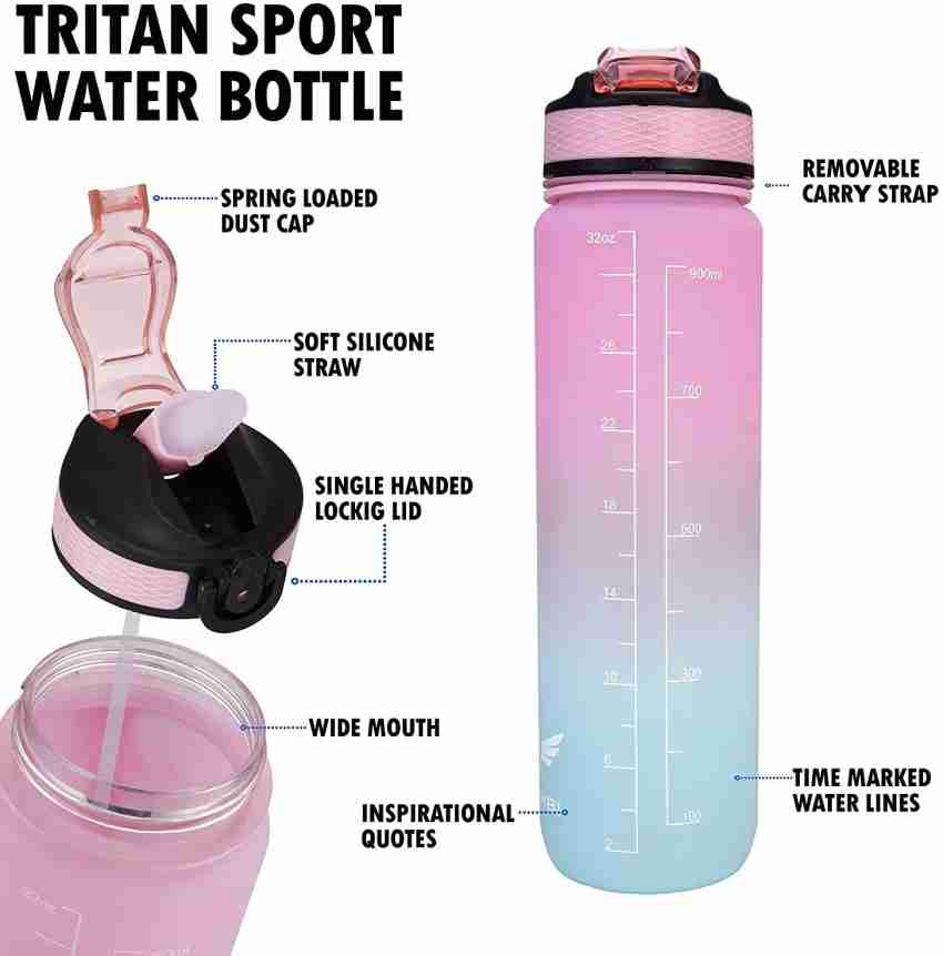 1 Litre Motivational Fitness Sport Water Bottle With Straw & Time