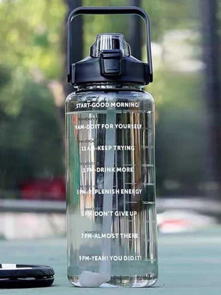 Motivational Sipper water bottle with time markings in Black
