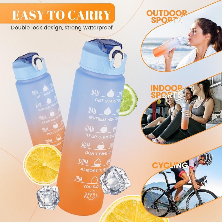 Motivational Water Bottle with Straw 3 Pcs, 64Oz 32Oz 16Oz Time