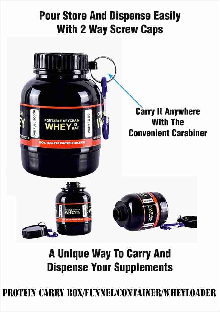 TRUE INDIAN Combo Wheyloader Protein Carry Funnel  Portable Protein  Funnel/Whey or Supplement Powder Carrying Whey Funnel and Container with  Key-Chain-30Ml-Pack of 4 (Black) 