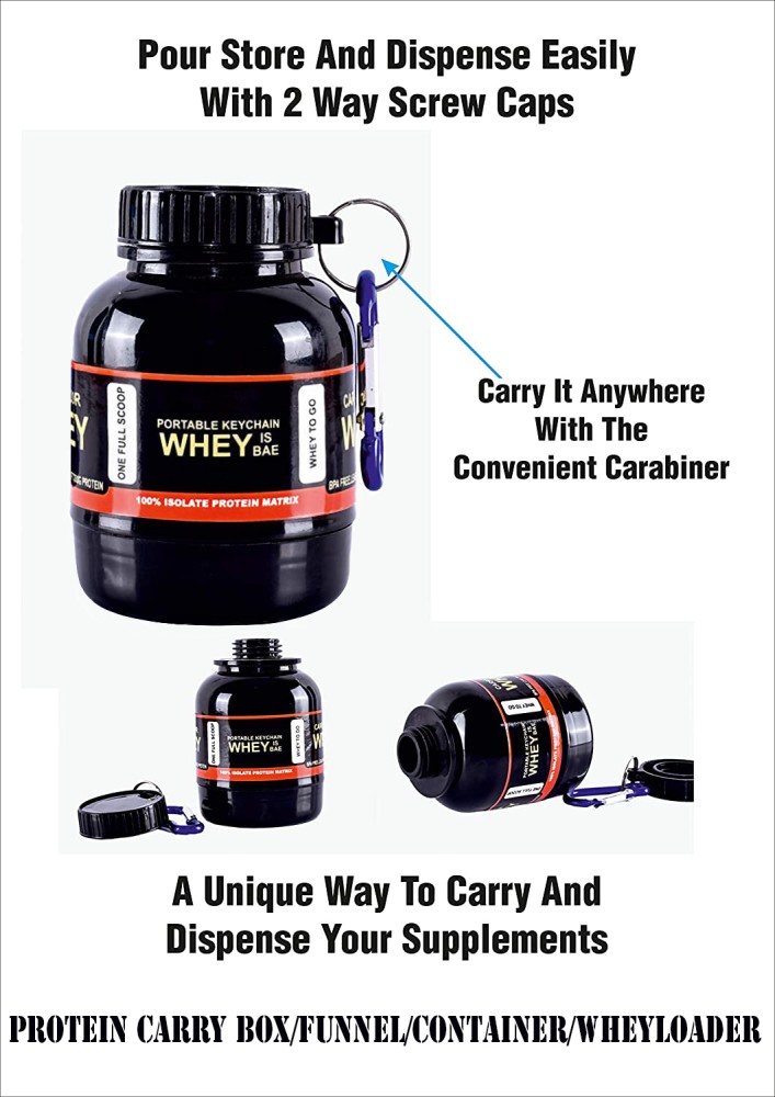 TRUE INDIAN Combo Wheyloader Protein Carry Funnel  Portable Protein Funnel/Whey  or Supplement Powder Carrying Whey Funnel and Container with  Key-Chain-30Ml-Pack of 4 (Black) 