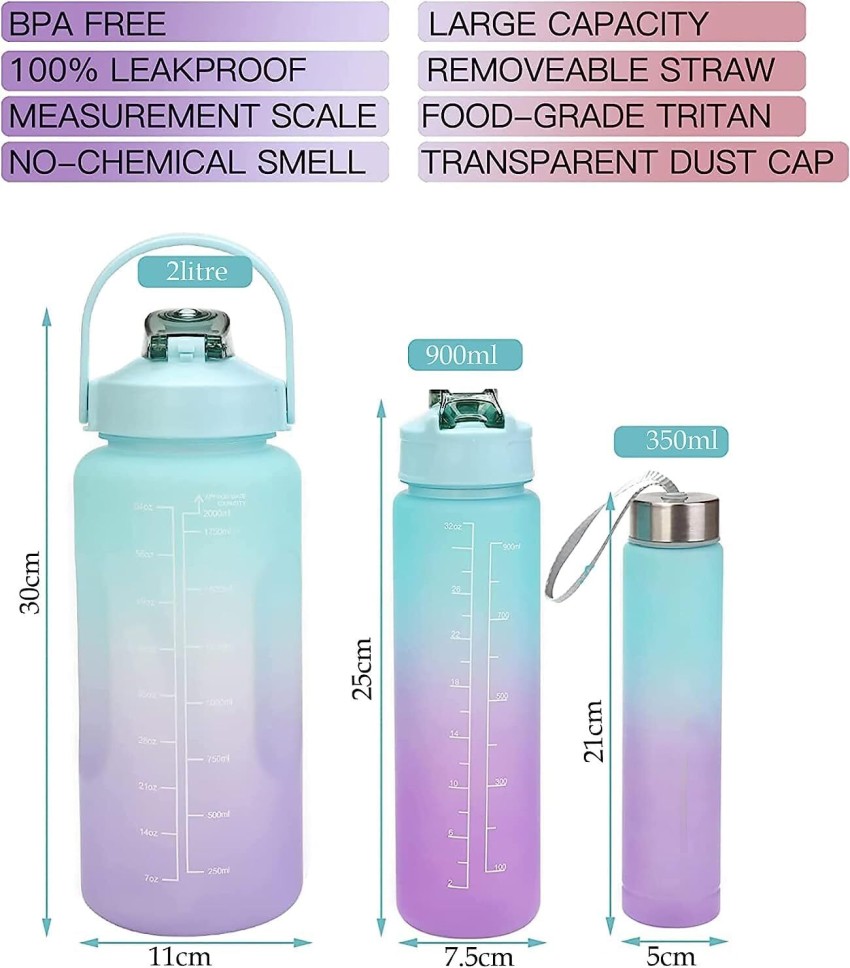 Motivational Water Bottle Set 3 Pcs with Motivational Time Marker