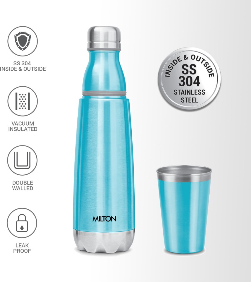 Milton Duo 1000 Thermosteel 24 Hours Hot & Cold Water Bottle Leak Proof 1 L  Blue