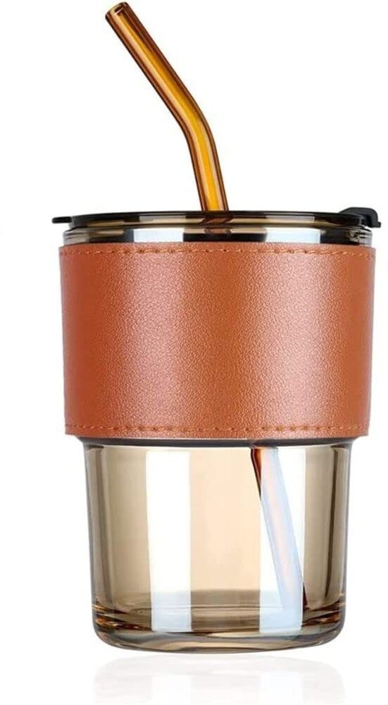 Goodhomes Borosilicate Glass Tumbler With Glass Straw & Wooden Lid