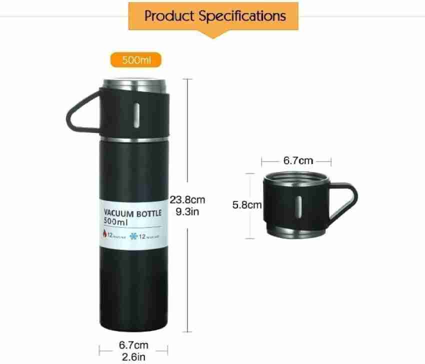 Vacuum Flask Set with 3 Stainless Steel Cups Combo - 500ml - Keeps HOT/Cold