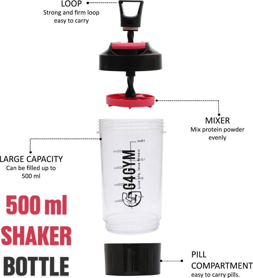 Leak Proof, Easy to Carry Gym Cyclone Protein Shaker Bottle for Gym 500ml  Blue