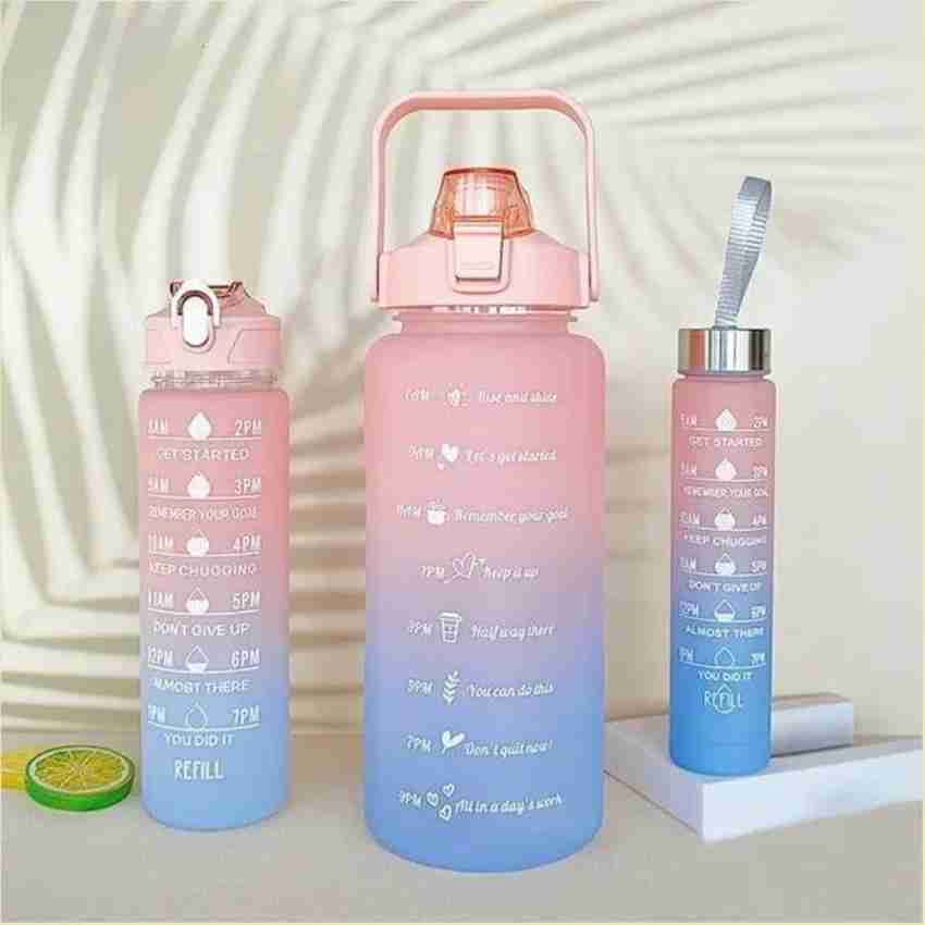 3pcs Gradient Sports Water Bottle With Straw, Time Marker And