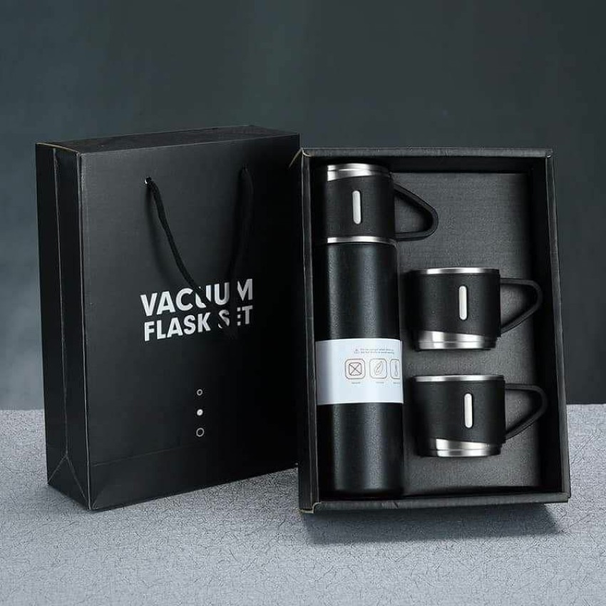 Steel Vacuum Flask Set with 3 Steel Cups - 500ml