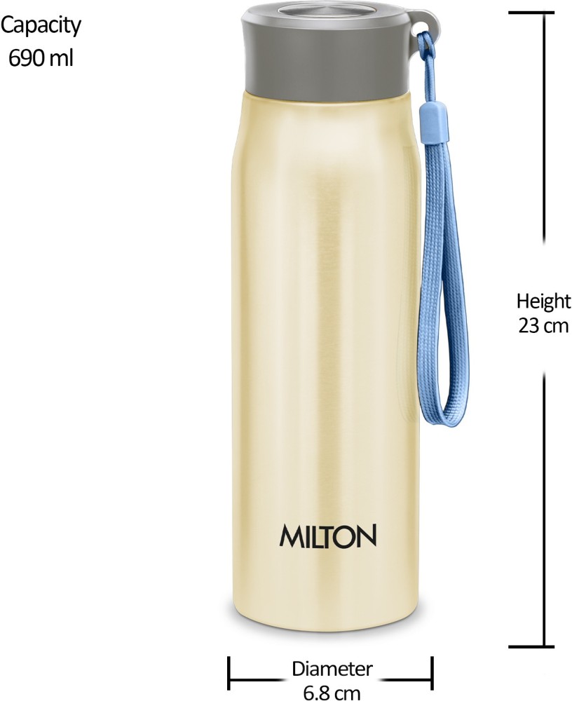 Milton Super 750 Stainless Steel Water Bottle, 650 mL, Silver | Leak Proof | Office Bottle | Gym Bottle | Home | Kitchen | Hiking | Treking Bottle 