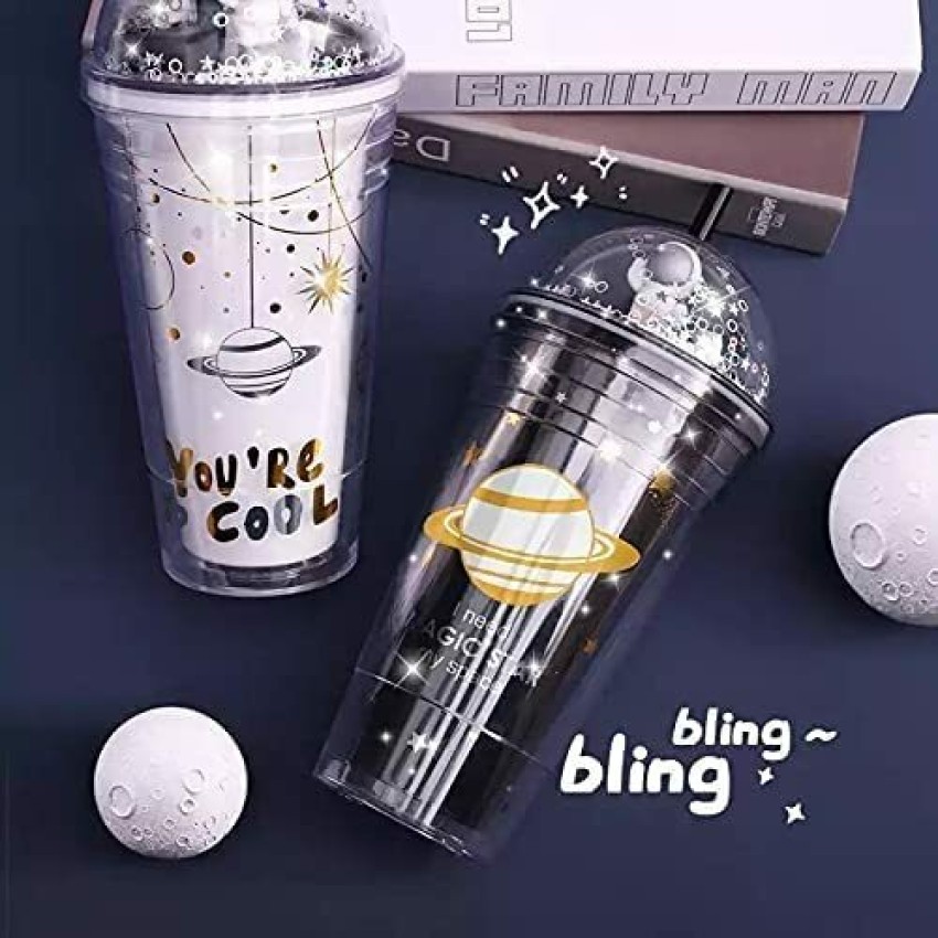 Elipsis Space Wall Design Cute Sipper Glass/Tumbler with Straw 500