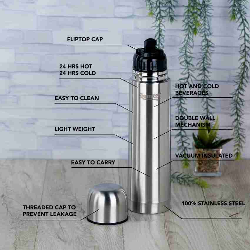 Vacuum Flask Of Stainless Steel 24 Hr Hot/ Cold Insulation 1000 ML With  Flip Lid