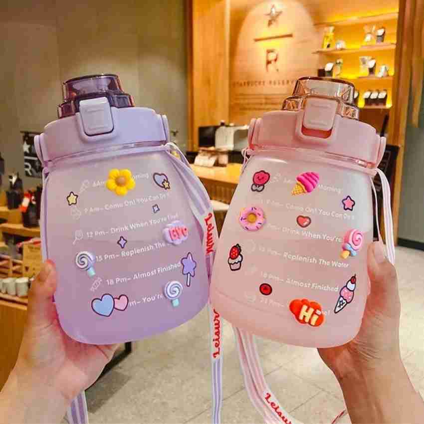 1300ml Drinking Water Bottle with Stickers Straw Cute Big Belly Water Jug  Cup