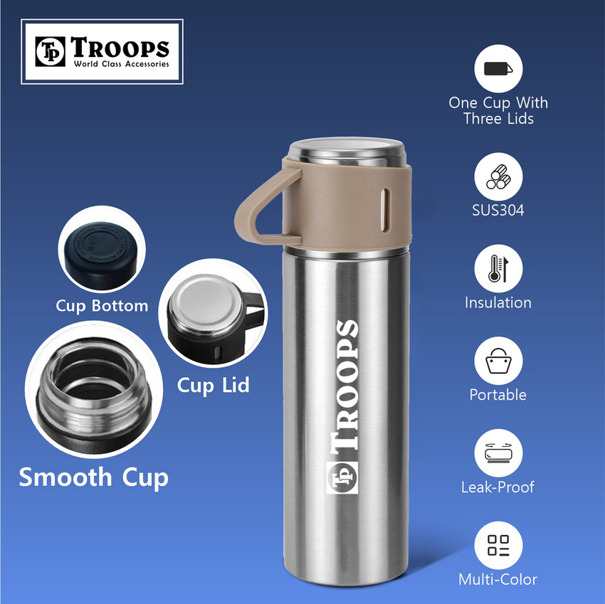 TP TROOPS Thermos Stainless Steel Vacuum Flask with 3 Steel Cup