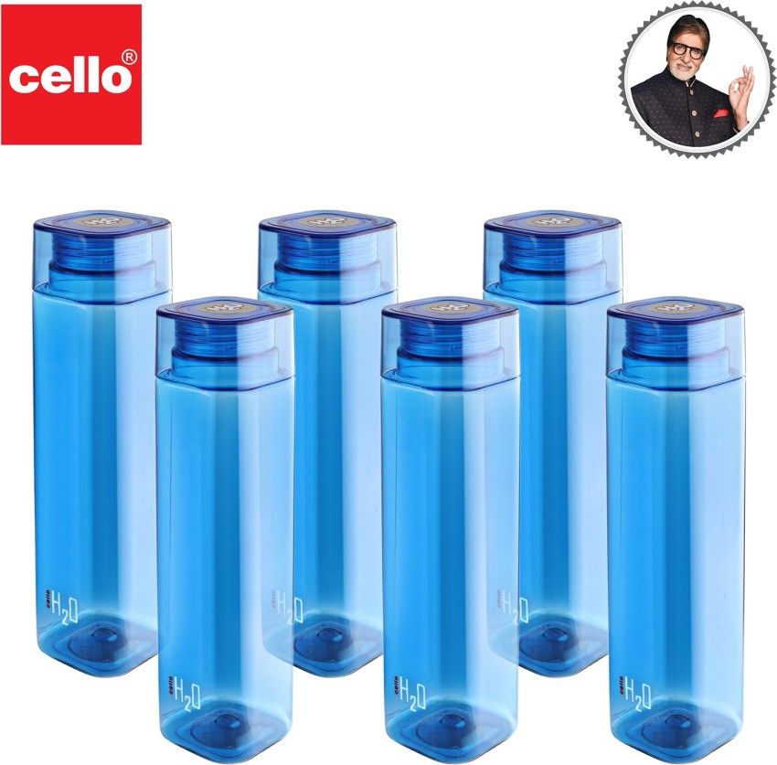 Cello H2O Squaremate Plastic Water Bottle, 1-Liter, Set of 6, Assorted  (CLO_H2O_SQMT1L_SO6_ASRTD)