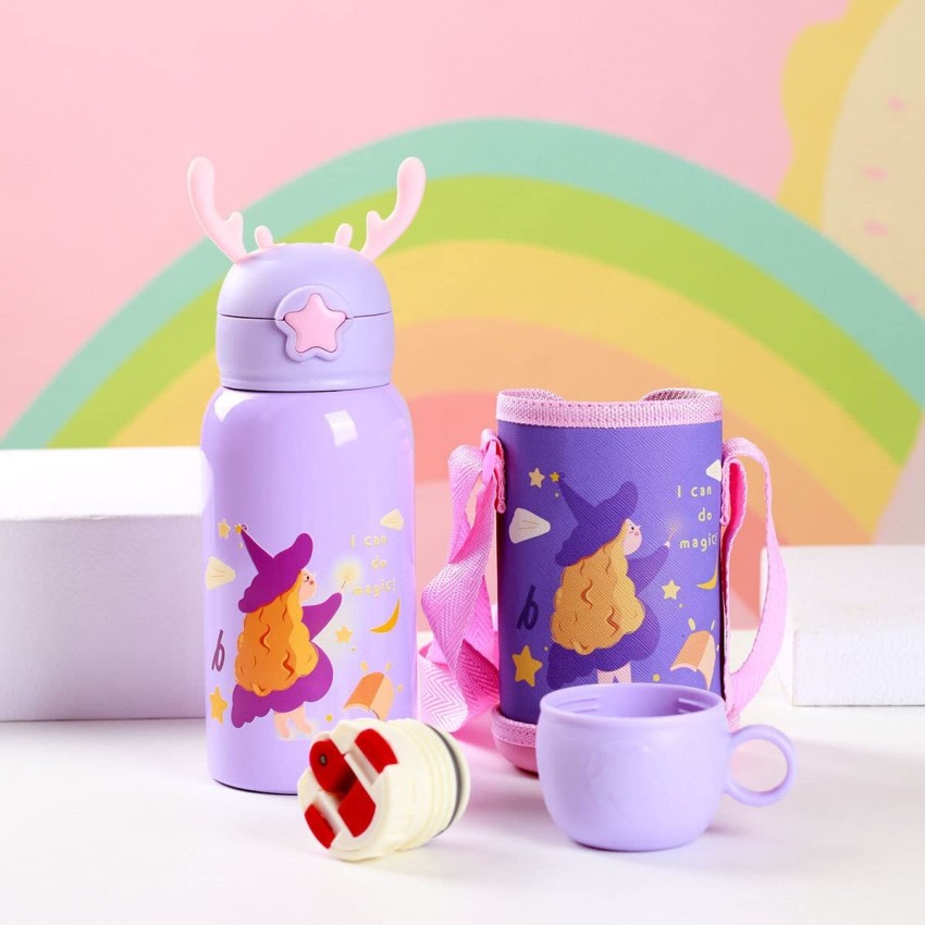 550/650ml Cute Water Bottle for Girls with Lid Straw Sticker