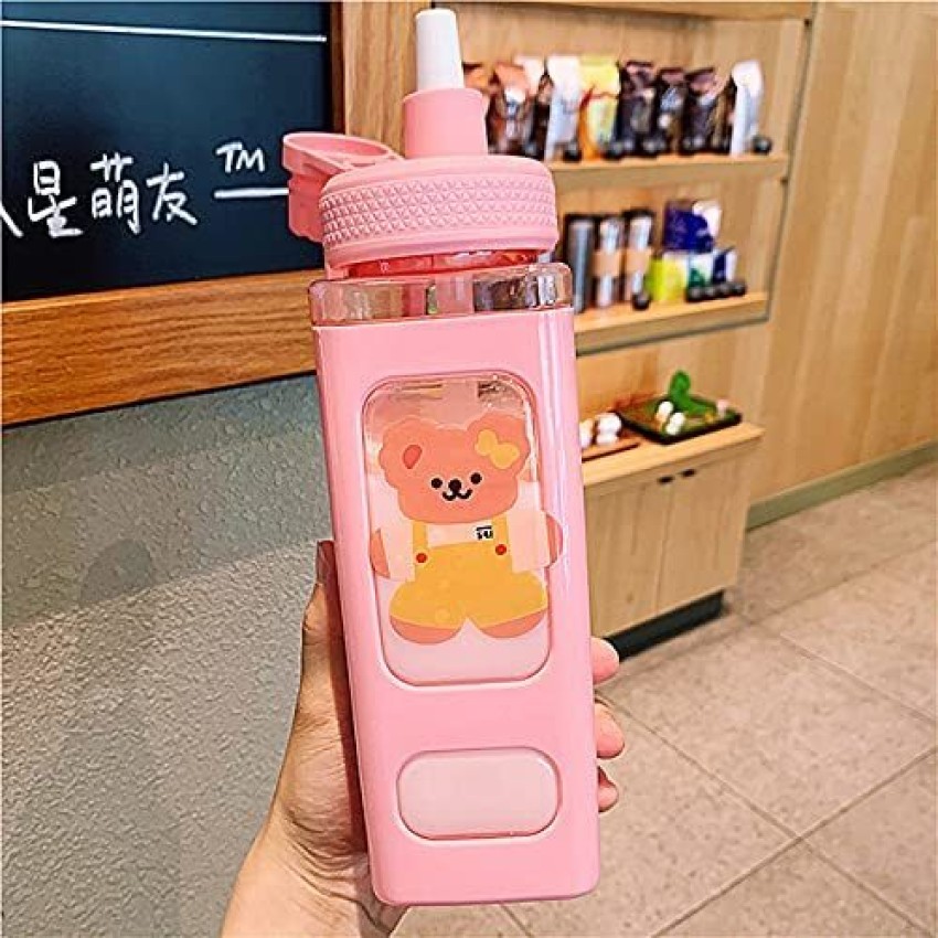 700ml Cute Water Bottle for Girls with Lid Straw Sticker Plastic Juice