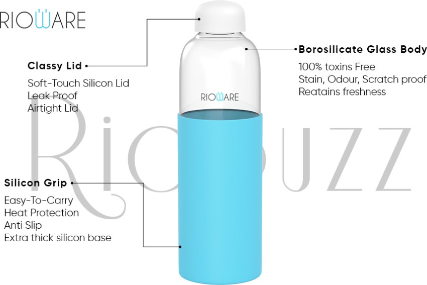 Rioware® Hydraboost Borosilicate Glass Water Bottle with Silicon