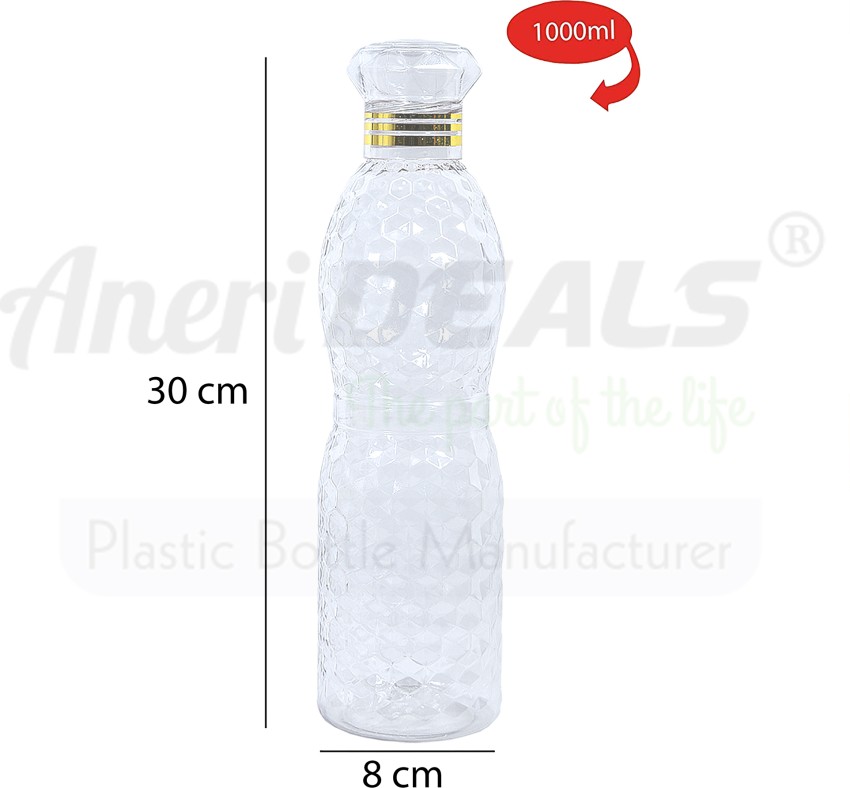  GALOOF 1000 ml Plastic Water Fridge Bottle / Crystal Clear  Dotted 3D Design With Stylish Cap Ideal For Refrigerator School Collage And  Office (4) : Home & Kitchen