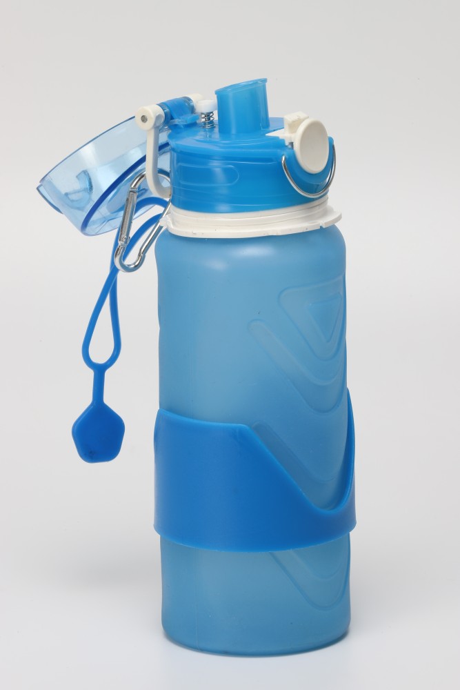 Water Bottle with Push Button Cap & Rubber Grip, Dark Blue, Plastic, 540 mL