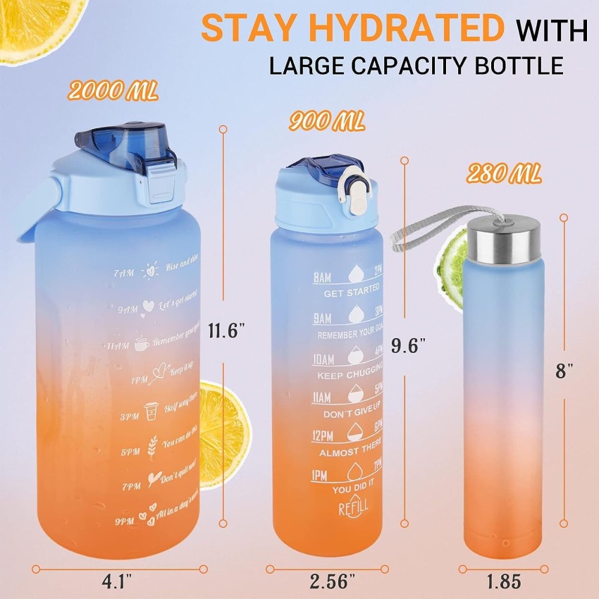 3pcs Gradient Sports Water Bottle With Straw, Time Marker And