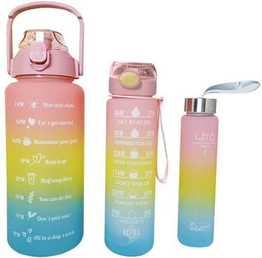 Plastic Set of 3 Water Bottle with Motivational Time Marker