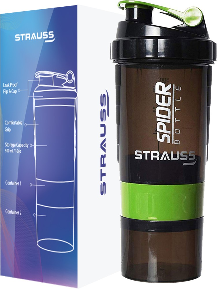 3 in 1 - 500mL/16oz Shaker Bottle with storage for pills and