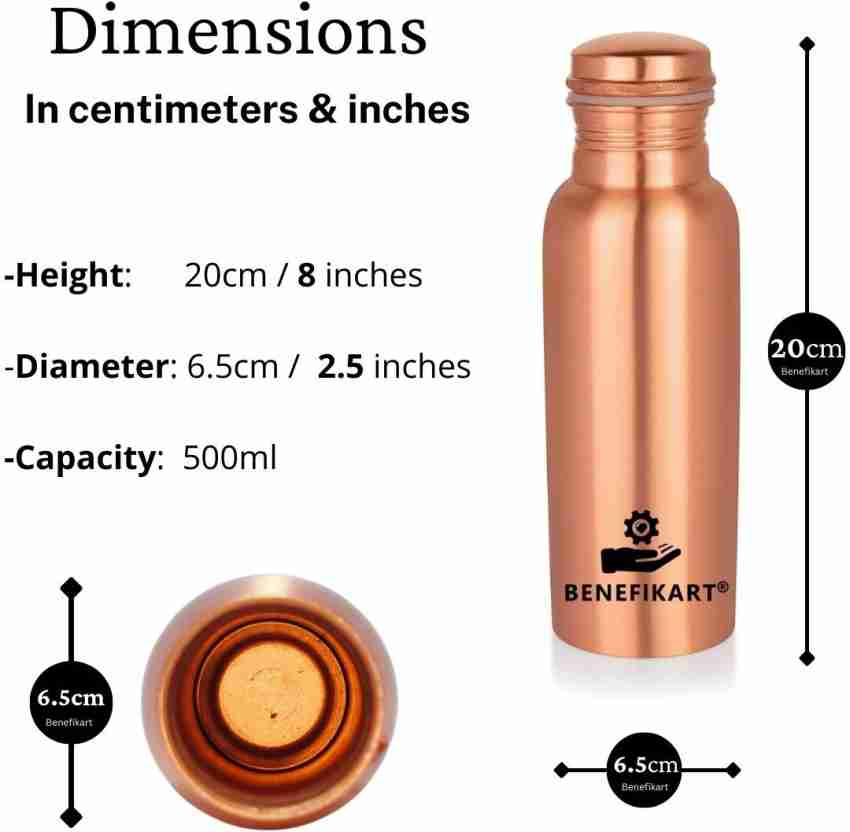 BENEFIKART Copper Water Bottle with Sipper and straw, 500ml Capacity, Plain Copper