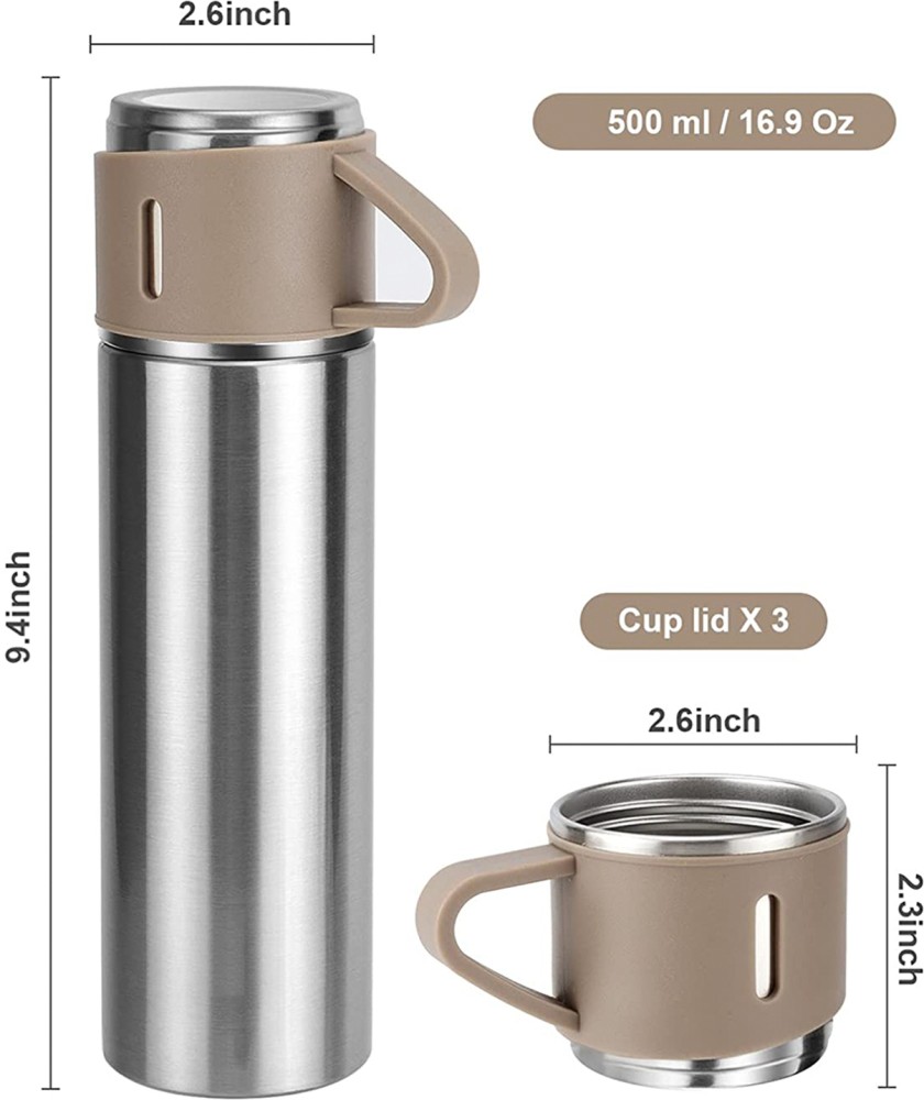 Vacuum Flask Set with 3 Steel Cups Combo