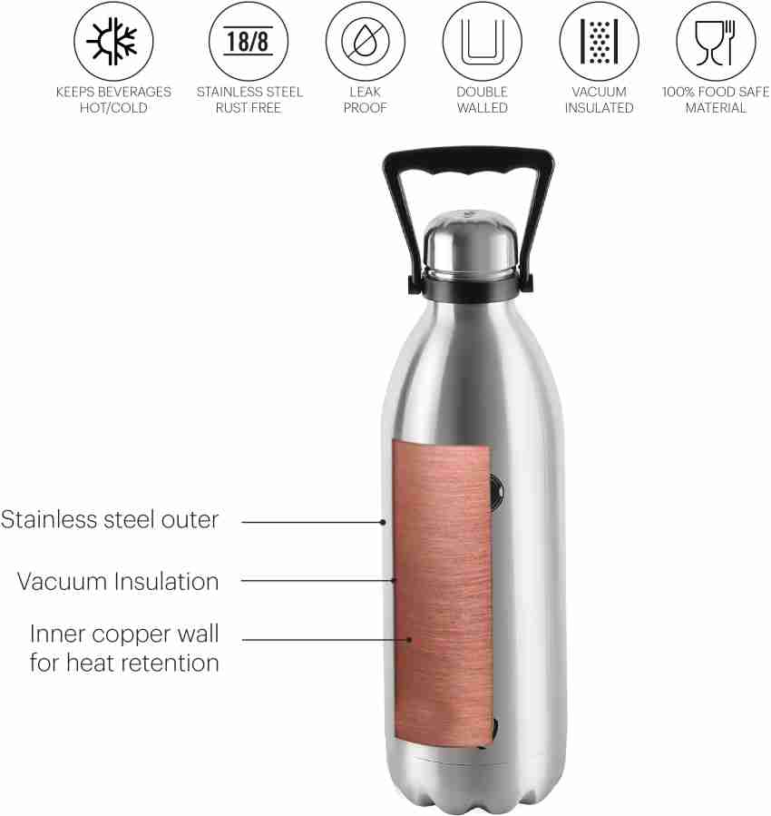 Milton Thermosteel Duo DLX 1500, Double Walled Vacuum Insulated 1500 ml |  51 oz | 1.5 Ltr | 24 Hours Hot and Cold Bottle with Cover, 18/8 Stainless