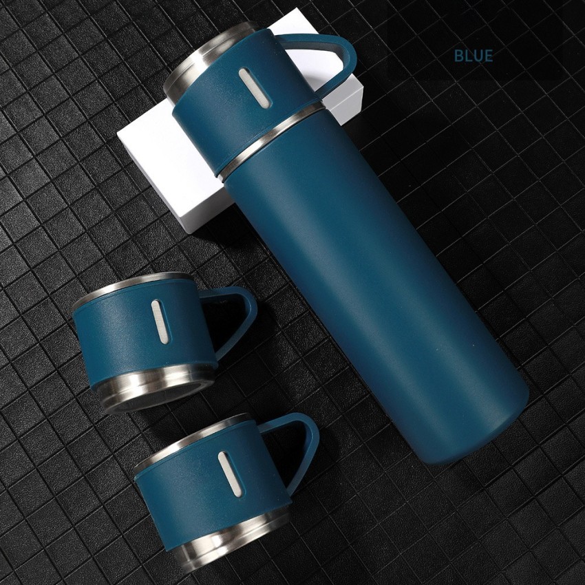 Steel Vacuum Flask Set With 3 Steel Cups Combo