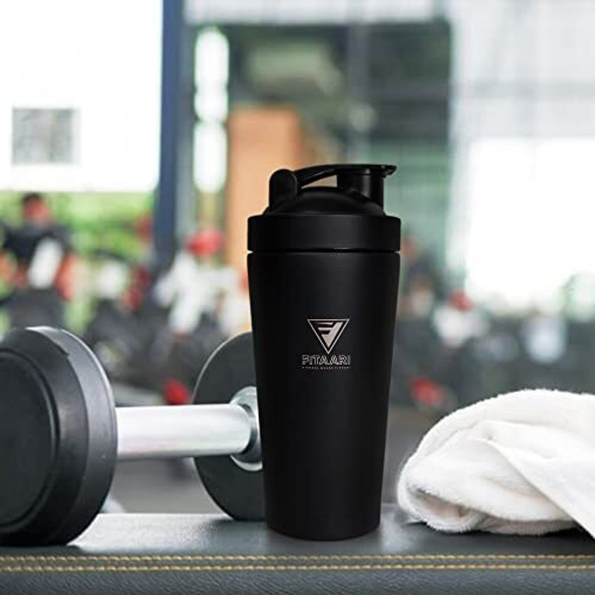 Black shaker top bottle