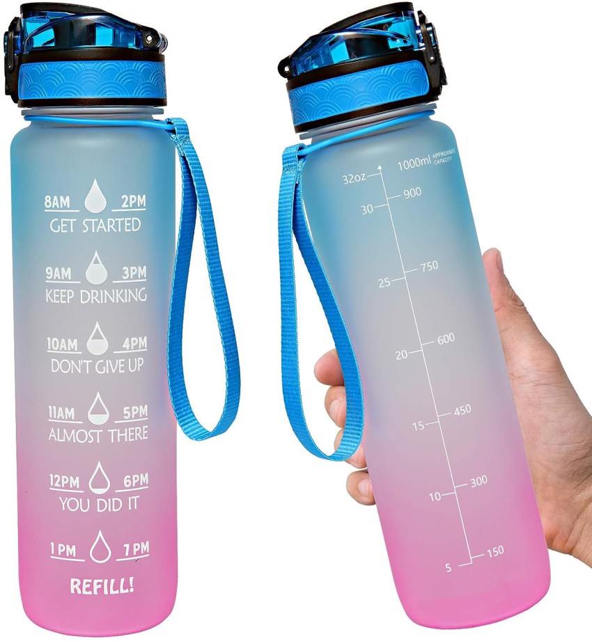 2 Pack Sports Water Bottle With Straw,2l+750ml Measured Plastic Drinking  Bpa Free Non-toxic Sports Drinks Time Markings Motivational Fitness (green)