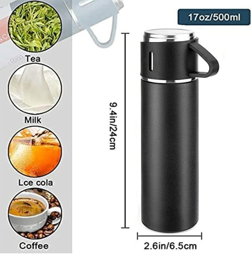 Stainless Steel 500ml Capacity Vacuum Flask Set with 2 Cups