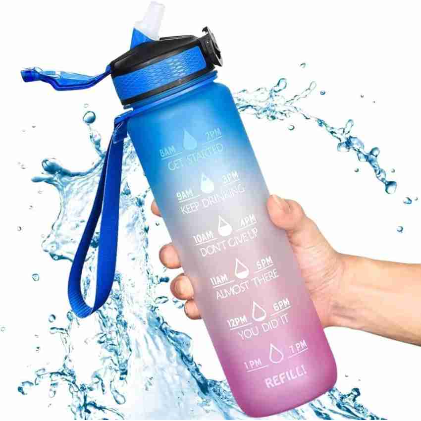 1 L Water Bottle with Motivational Time Marker & Straw, BPA Free