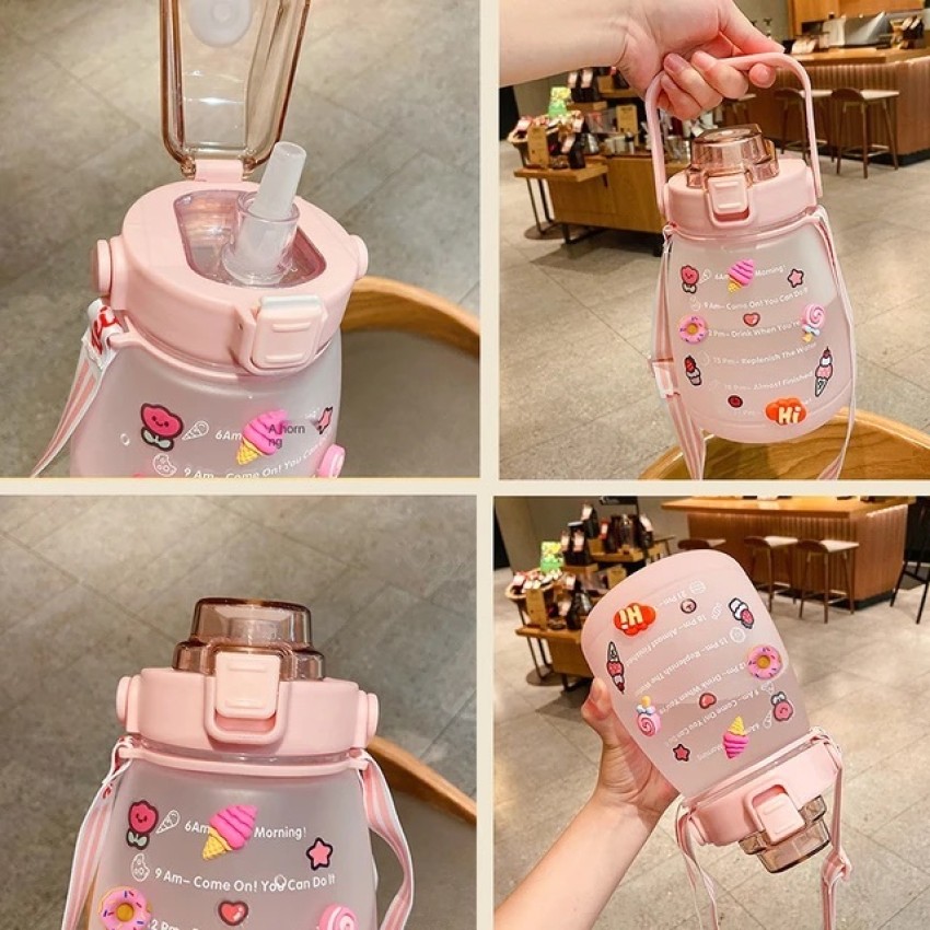 1300ml Drinking Water Bottle with Stickers Straw Cute Big Belly