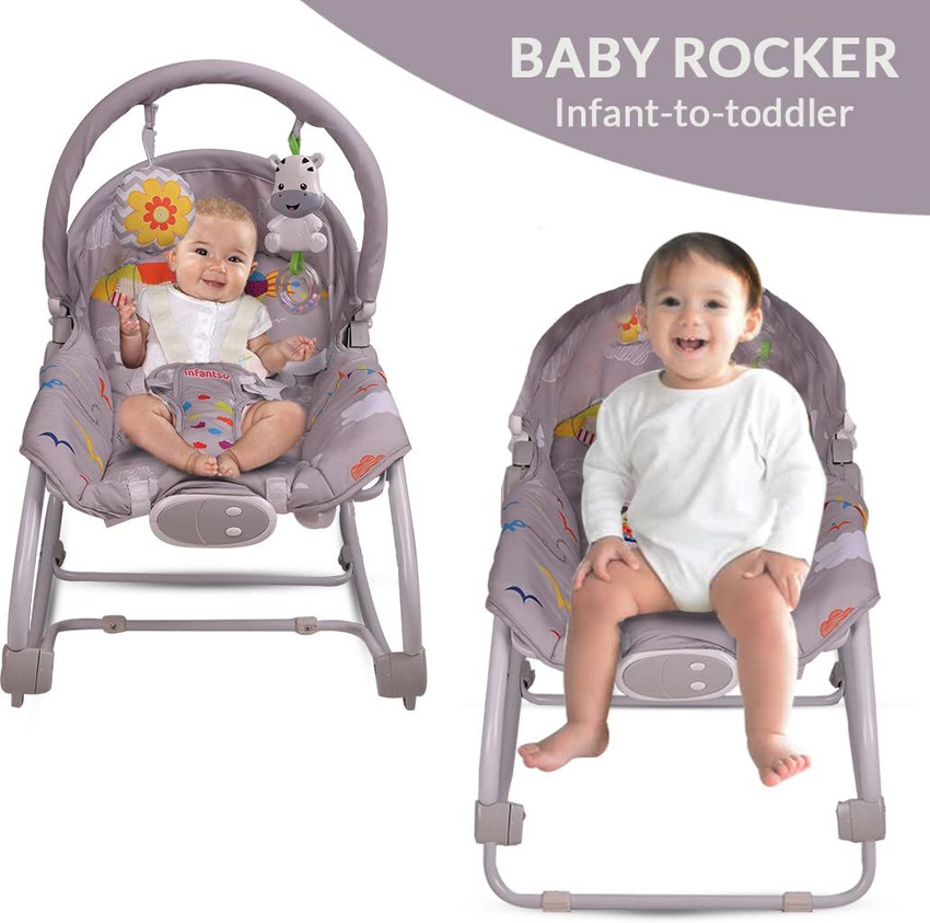 INFANTSO Baby Rocker Portable with Mosquito Net Calming Vibrations with Musical Toy Rocker