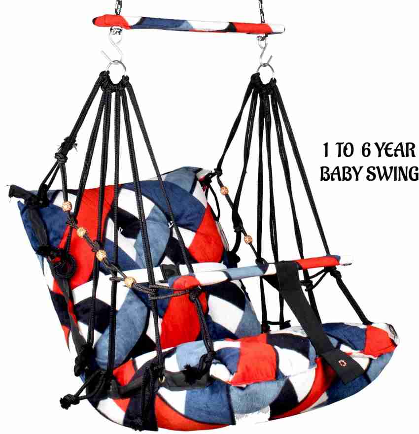 Windson Craft Cotton Swing for Kids Chair Jhula for 1 3 Years Old Babies with Safety Belt Washable and Folding Jhula Home Garden Children Jhula Baby Swings for Indoor Outdoor Swings