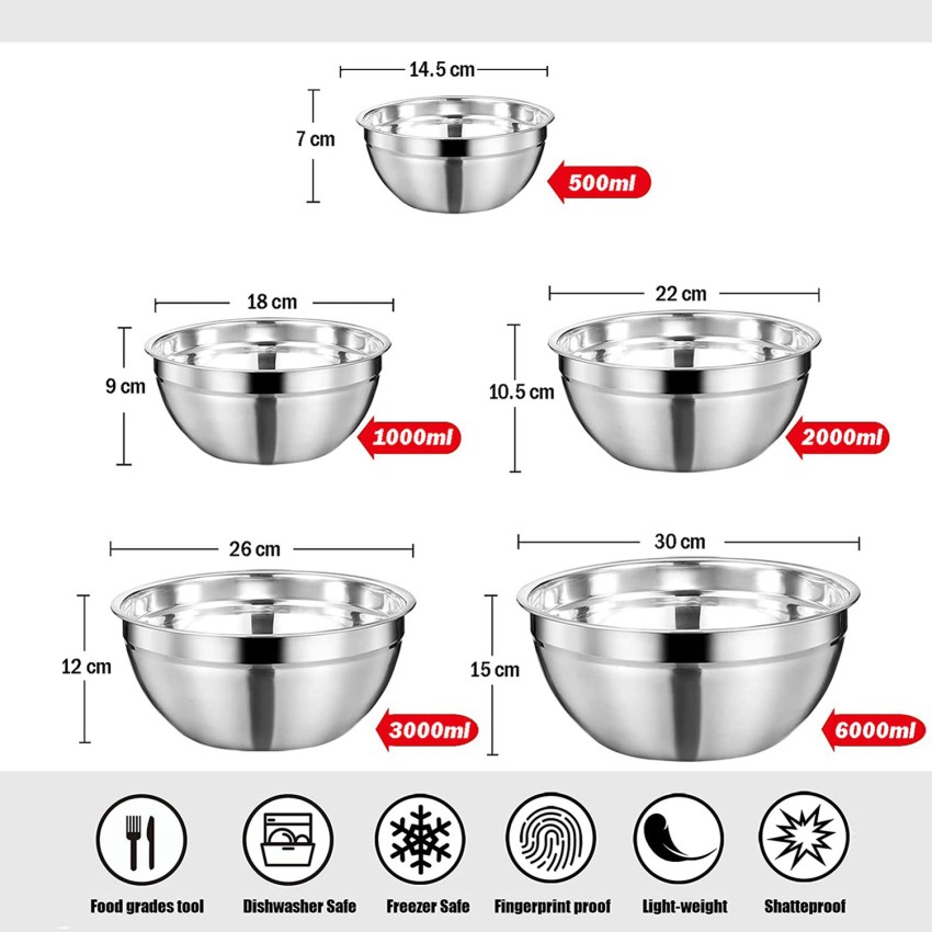 Evan 5-Piece Stainless Steel Mixing Bowls Set for Baking, Cooking