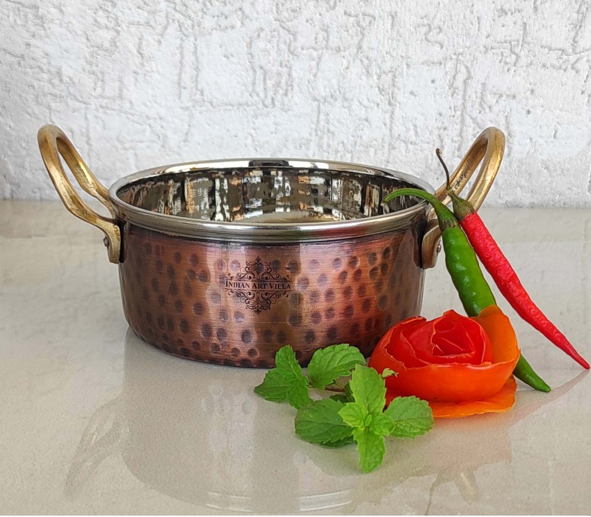 Buy Indian Art Villa Steel Copper Handi/Casserole Bowl With