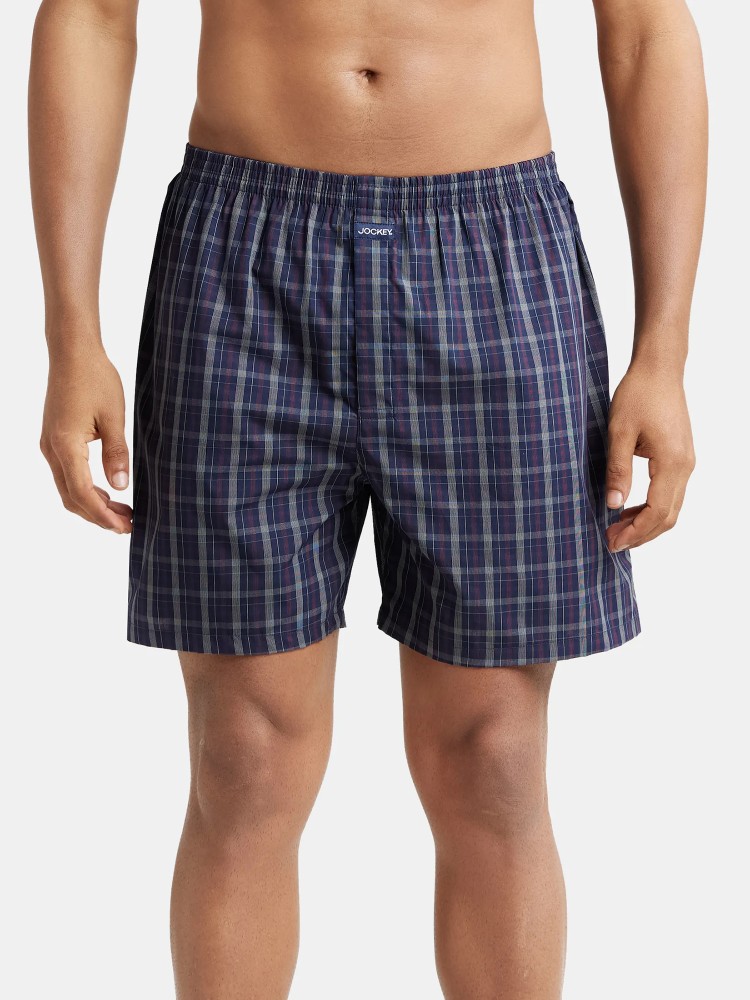 Men's Super Combed Mercerized Cotton Woven Checkered Boxer Shorts with Side  Pocket - Assorted Checks
