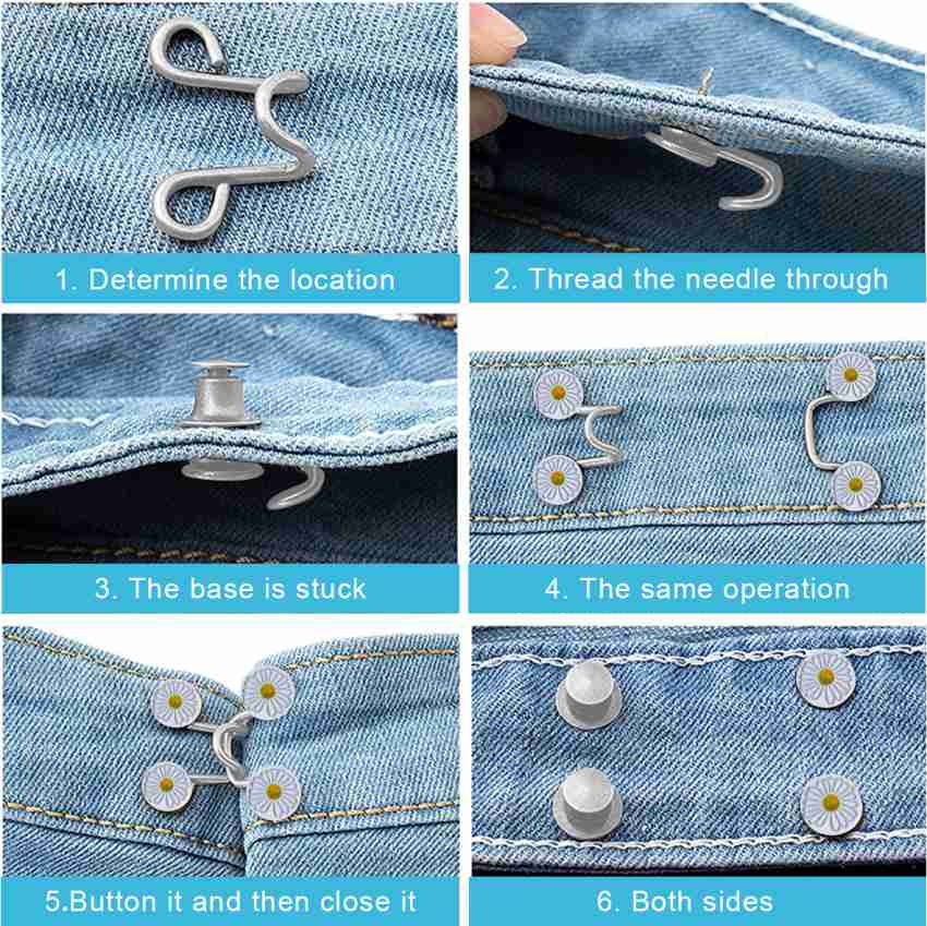 2pcs/pack Denim Waistband Extenders And Adjustable Silver-tone Daisy-shaped  Waist Button